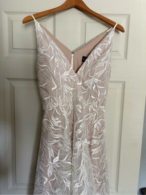 Xscape White Lace Overlay V-Neck Gown